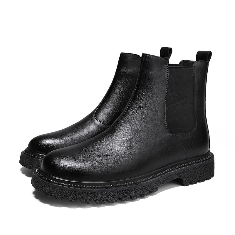 Trendy men's leather boots Fashionable minimalist style Motorcycle office men's shoes Leisure business party walking boots