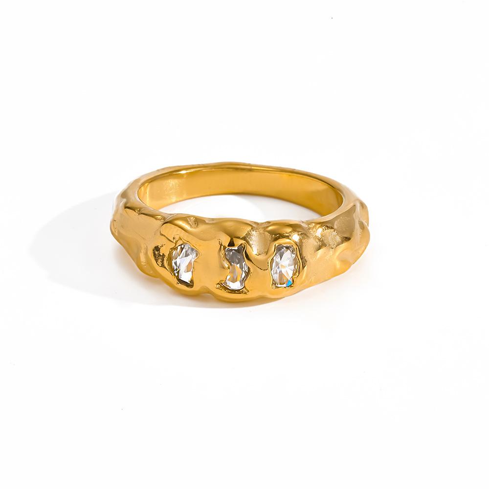 Irregular texture zircon ring plated with 18K gold stainless steel light luxury index finger ring high-end jewelry