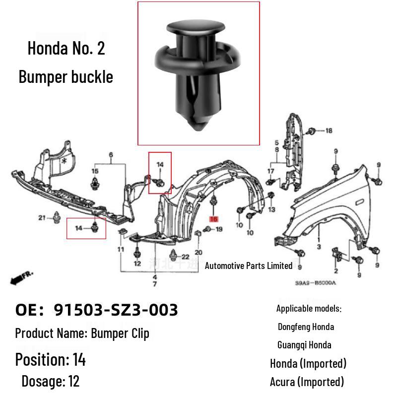 Honda CRV Accord Bumper & Radiator Clip 91503SZ5TM8SX0003