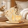 Unique Wedding Sign-in Decor Wooden Couple Ornaments with LED Lights, Romantic Statue Heart Atmosphere Lamp Design, Warm Glow Tabletop Night Light for