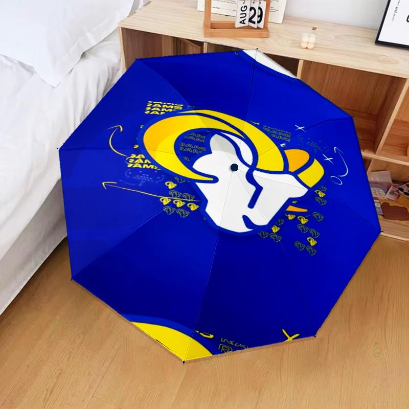 1PC Rams Football Team Spirit Printed Umbrella Folding umbrella, automatic umbrella 8-Frame for Travel, camping Fan gifts Christmas Gifts