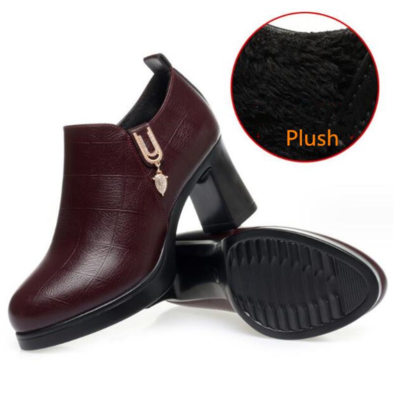 Fashion Black Deep Mouth Women's High Heels Shoes with Fur 2024 Women's Autumn Winter Thick Platform Pumps for Office Model Mom