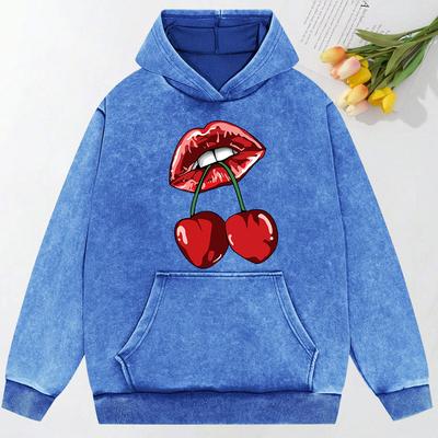 Kirschen im Mund Druck Damen Kapuzenpullover Tasche Mode Pullover Lässiger Oversize Hoodie Bequemes Baumwoll-Sweatshirt