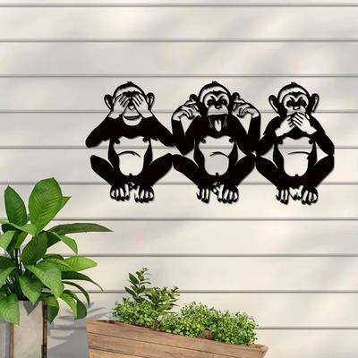 Vedeți No Evil, Hear No Evil Art - Artă de perete din metal Three Wise Monkeys. Un decor captivant trio de maimuțe și sculptură din metal
