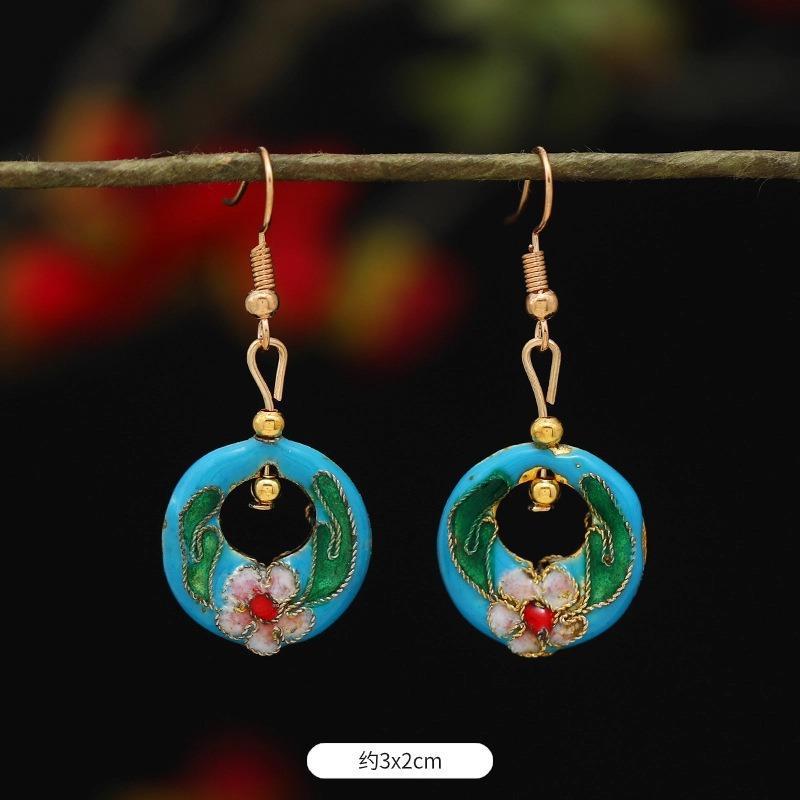 Chinese retro cloisonne enamel earrings female classical temperament simple flower earrings niche design earrings