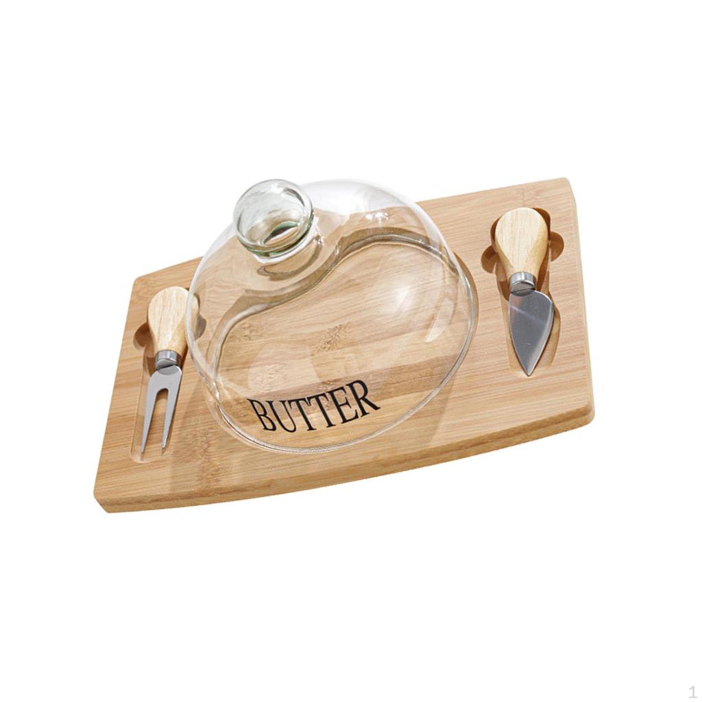Butter Storage Box with Clear Lid Tray Dish for Refrigerator Rectangle Wood