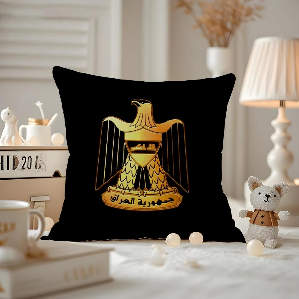 L-Iraqi Iraq National Flag Cushion Cover Anti-dustmite Pillowcase Invisible Zipper Silky Short Plush Sofa Cushion Cover