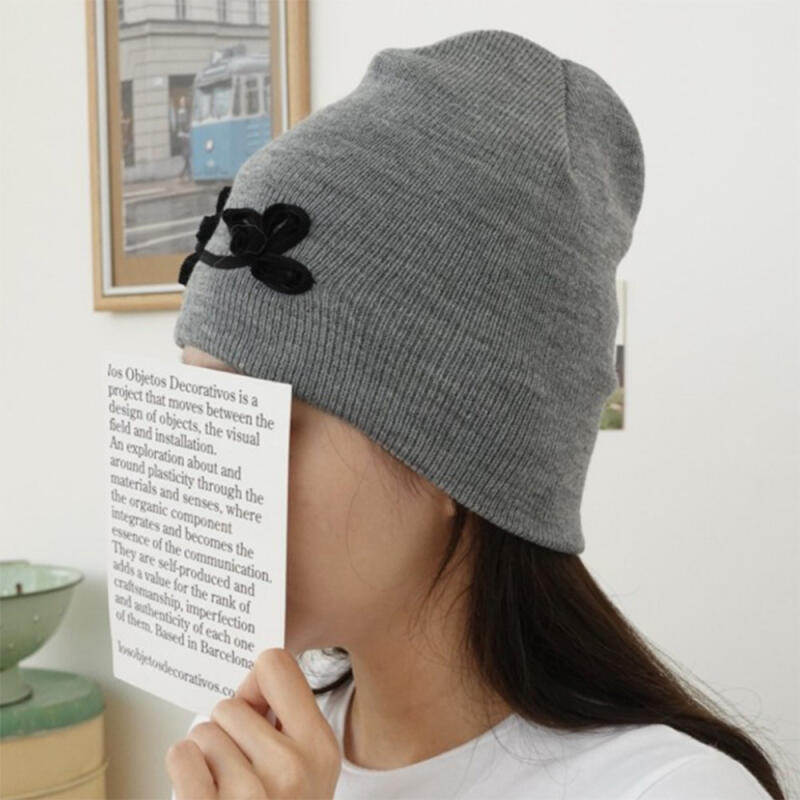 Women s Floral Knit Beanie for Fall/Winter black