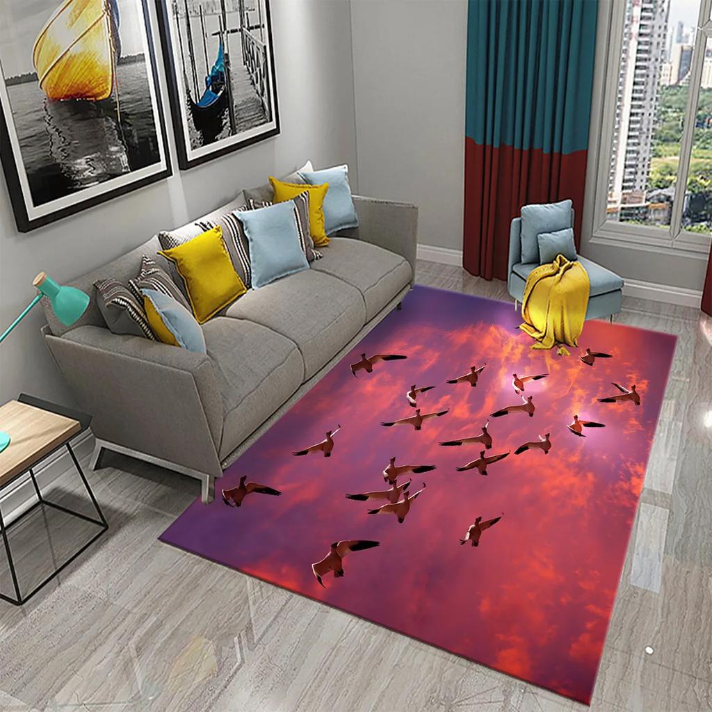 3D Migratory Birds Carpet Sunset Seaside Birds Rugs for Kitchen Bathroom Anti-Slip Carpet Living Room Bedroom Floor Decor Mats
