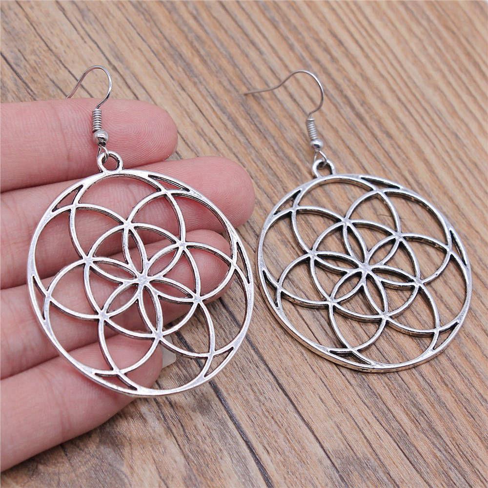 Hängeohrring Pflanze Blume des Lebens Minimalistischer Schmuck Komponenten Ohrringgröße 18x19mm QE020