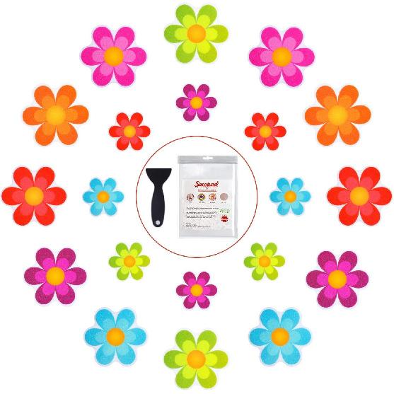 20 PCS Original Non Slip Bathtub Stickers, Shower Floor Non Slip Stickers Bright Flowers Appliques with Premium Scraper 10
