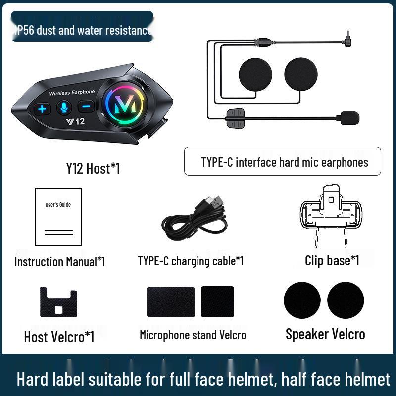 

Bluetooth-гарнитура Y12 с шумоподавлением для мотошлемов (полнолицевых и полулицевых) - Длительное время работы от аккумулятора
