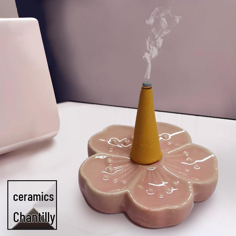 Ceramic Cherry Blossom Incense Holder & Spoon Rest Set