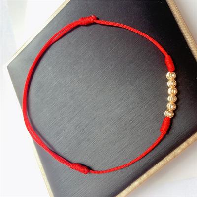 Chinese Style Hand-woven Student Natal Year Adjustable Lucky Red String Gold Bead Anklet