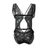 Women's Sexy Deep V Cross  Ring Strap Lace One-piece Sexy Lingerie