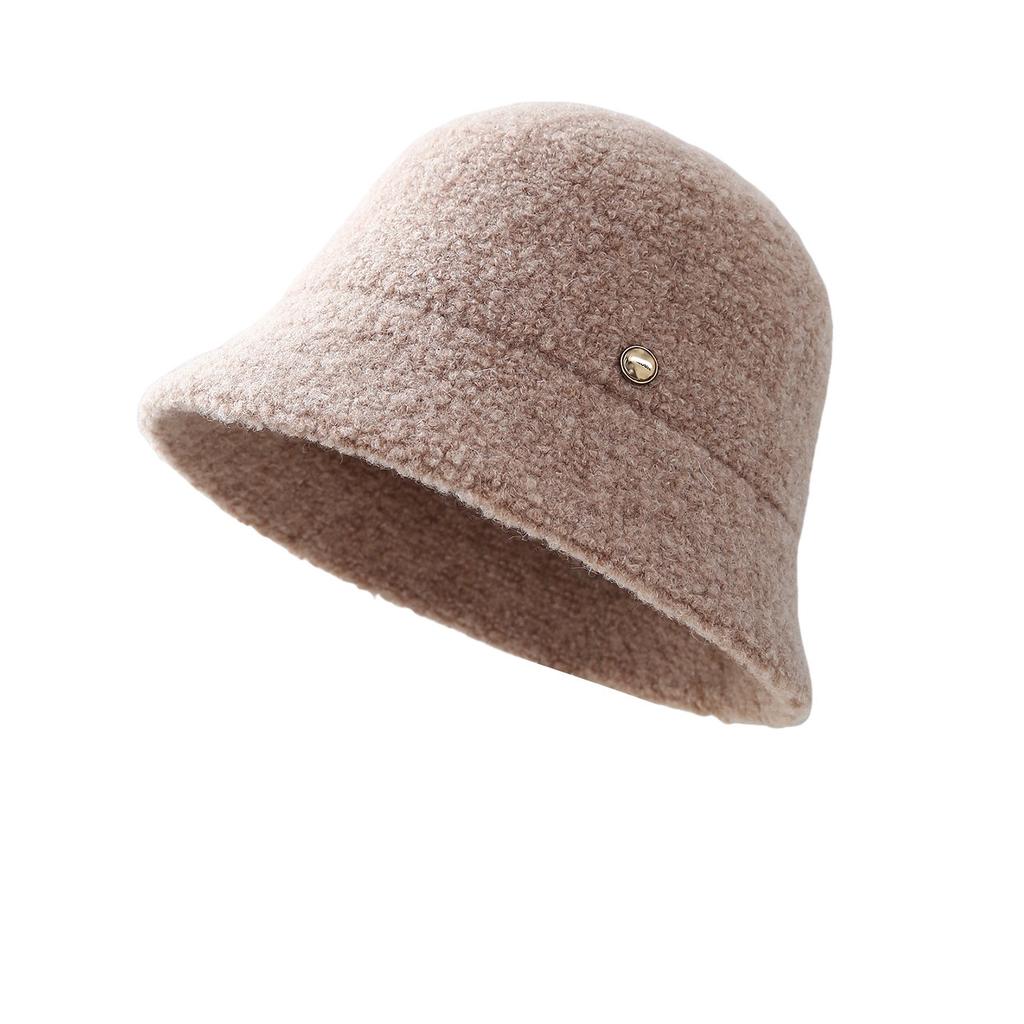 New solid color simple cashmere blended bucket hat autumn and winter warm plush temperament versatile basin hat