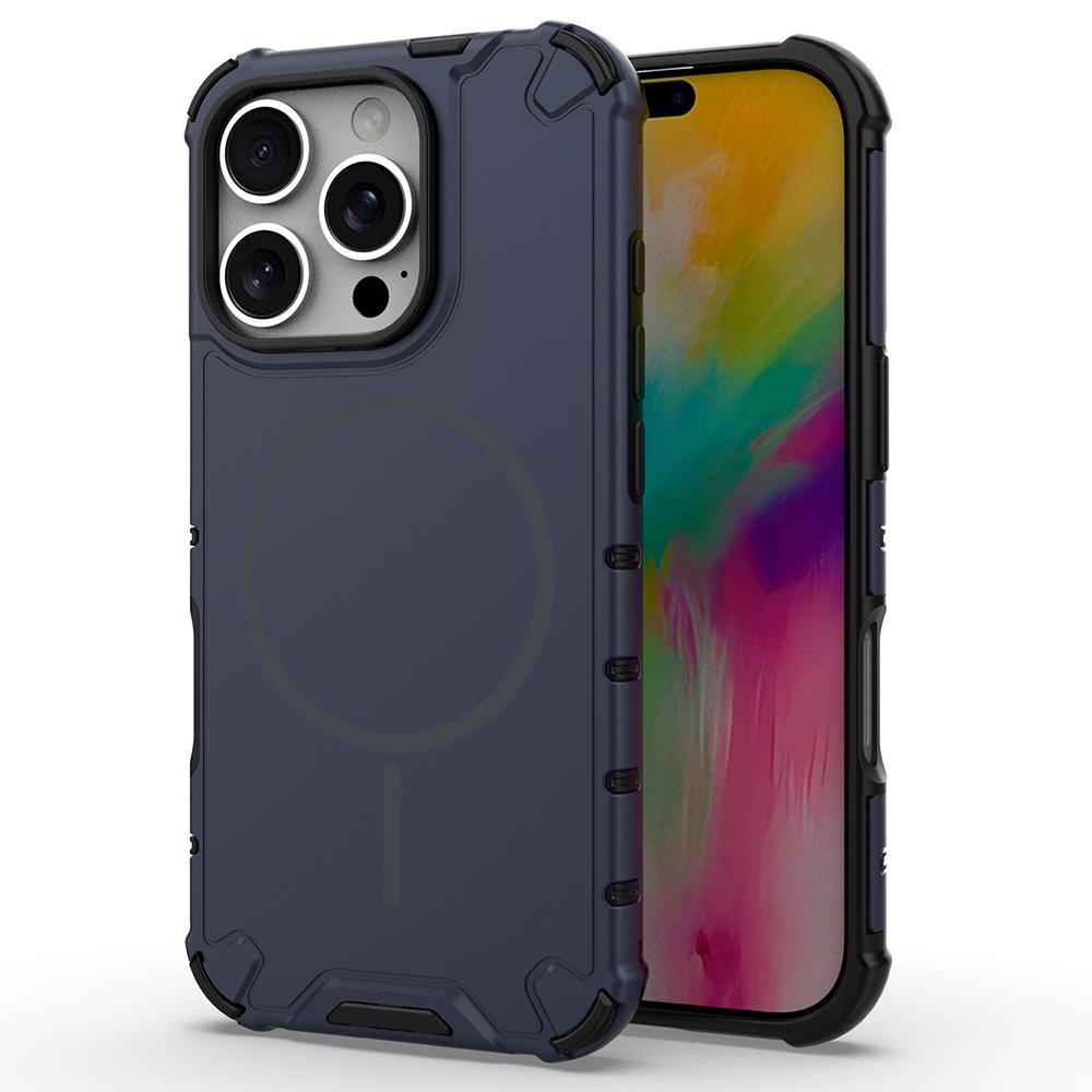 For iPhone 16 Pro Magnetic Case Corrugated Texture Heat Dissipation Shockproof TPU+PC Phone Back Cover