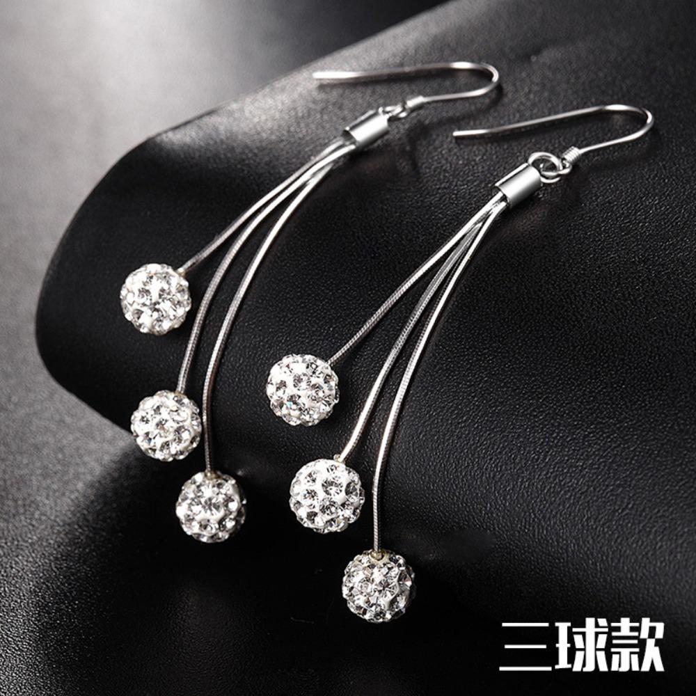 

Shamballa Cherry Tassel Earrings Long Dangle Drop Earrings for Women Full Rhinestone Copper Silver