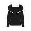 French Color Block Fashion Design Casual Loose Versatile Drop Shoulder Comfortable Slim Fit Long Sleeve Knit Sweater Women Tops EZ53355