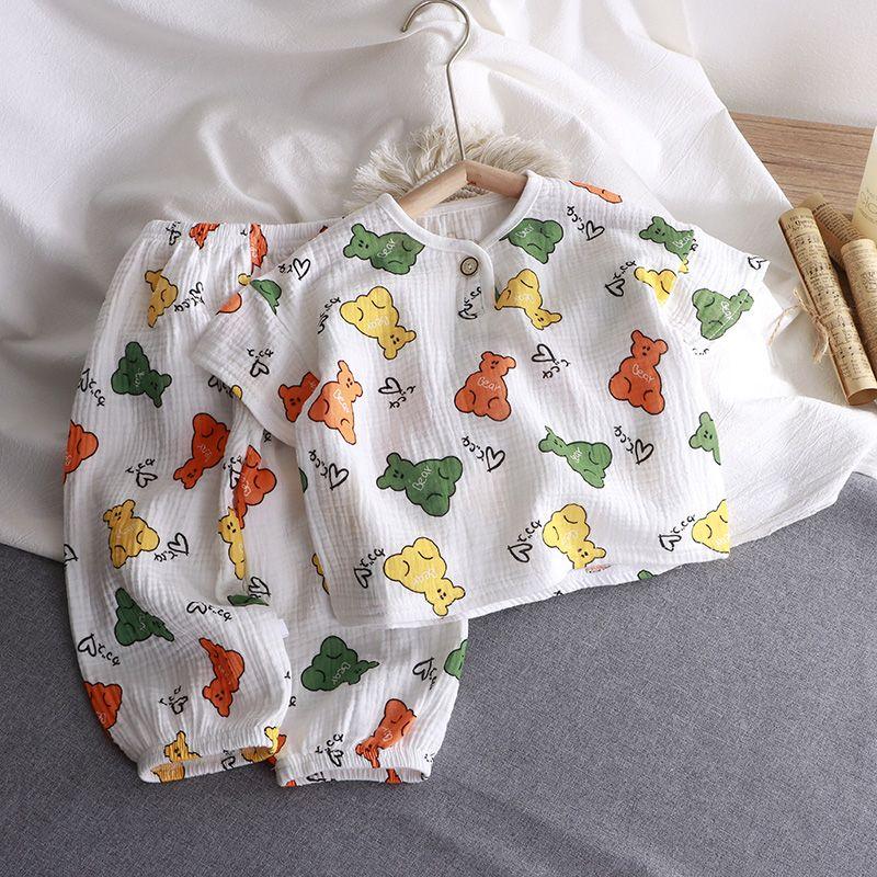 

Комплект детской домашней одежды из чистого хлопка, летняя тонкая детская пижама, дышащая одежда с кондиционером 120