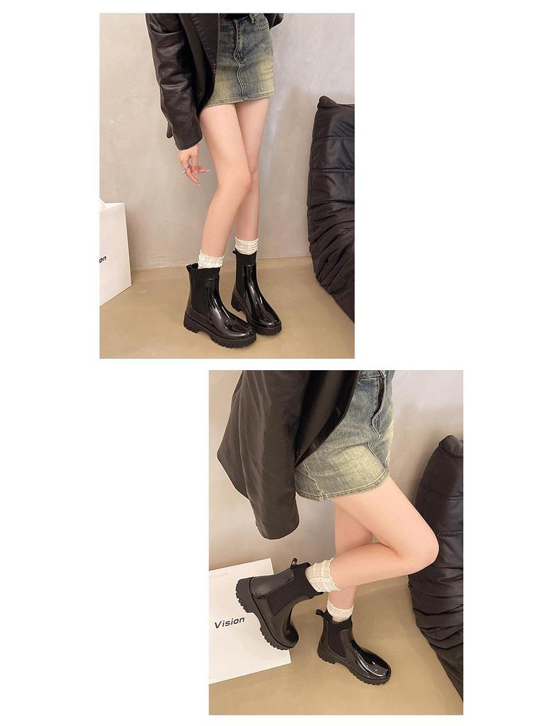 2025 Women's Fashion Elastic Band Waterproof Rain Boots - Thick Sole, Solid Color, Non-Slip & Versatile Casual Galoshes