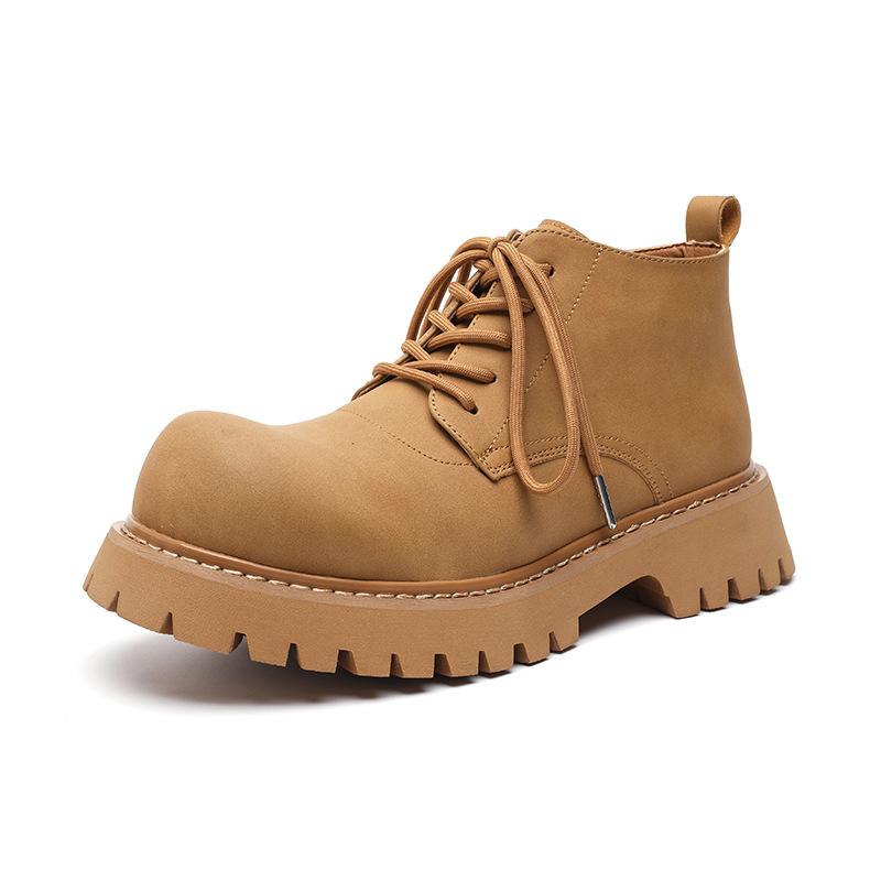 

Туфли дерби с большой головой мужские платформа повседневные для работы с круглым носком 2025 новые платформа увеличивающая рост парные трендовые туфли 18933-R 38 жёлтый