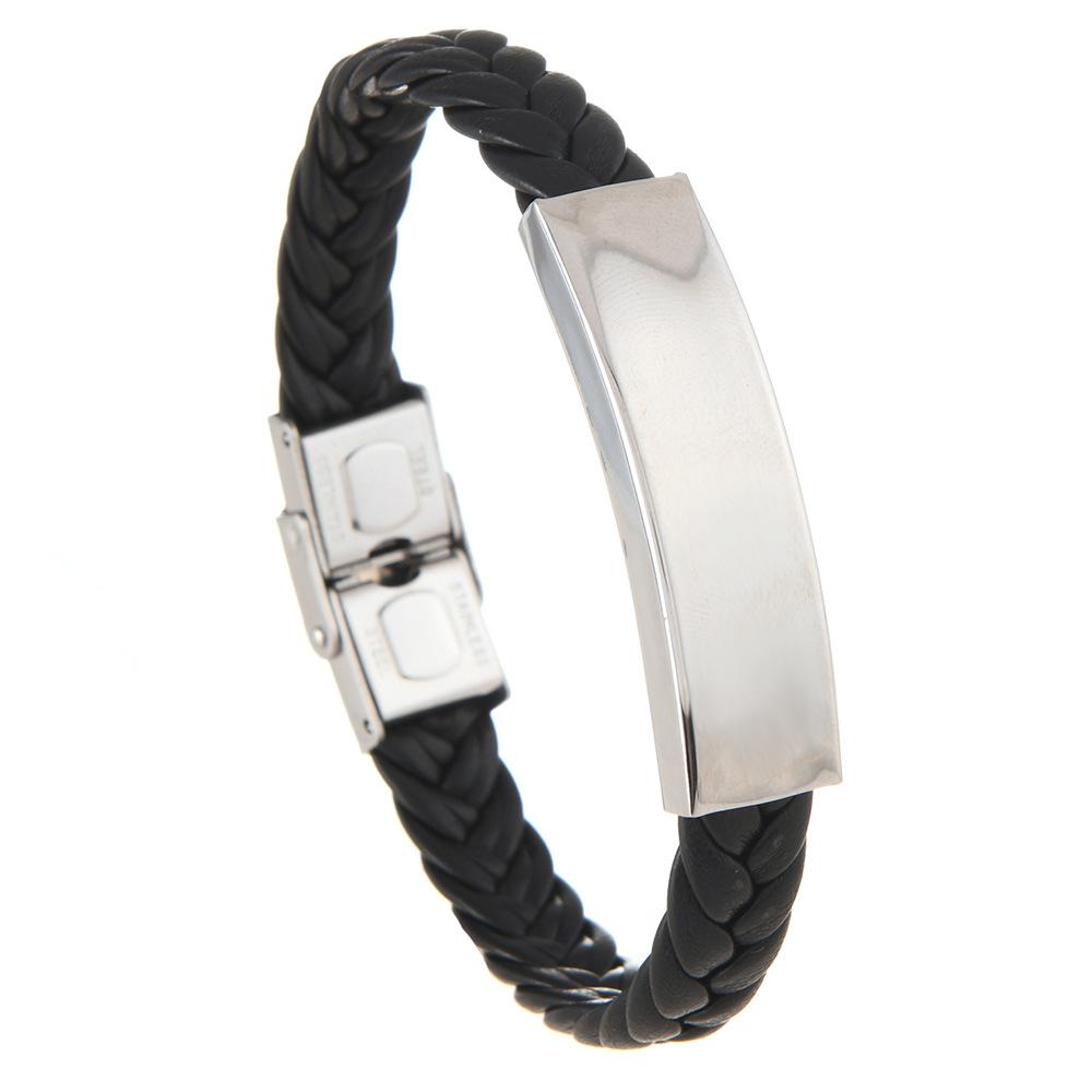 Custom Logo Name Engrave Leather Bangle & Bracelet Customize Stainless Steel Bracelets for Women Men ID Bracelet
