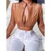 Long-Sleeve and Ultra-Short Zipper Coat Long Sleeve Ultra Short Zip-up Patent Leather Outerwear