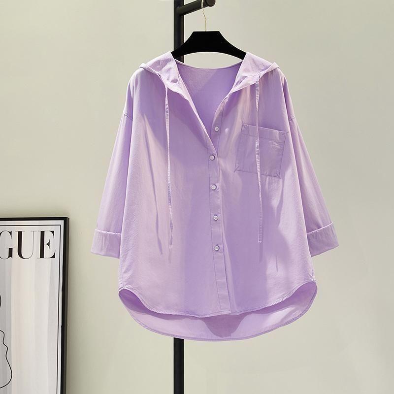 Top Oversize Manica Lunga Moda Coreana Camicetta Bianca Camicia Donna Felpa con Cappuccio Casual Cotone Bluse