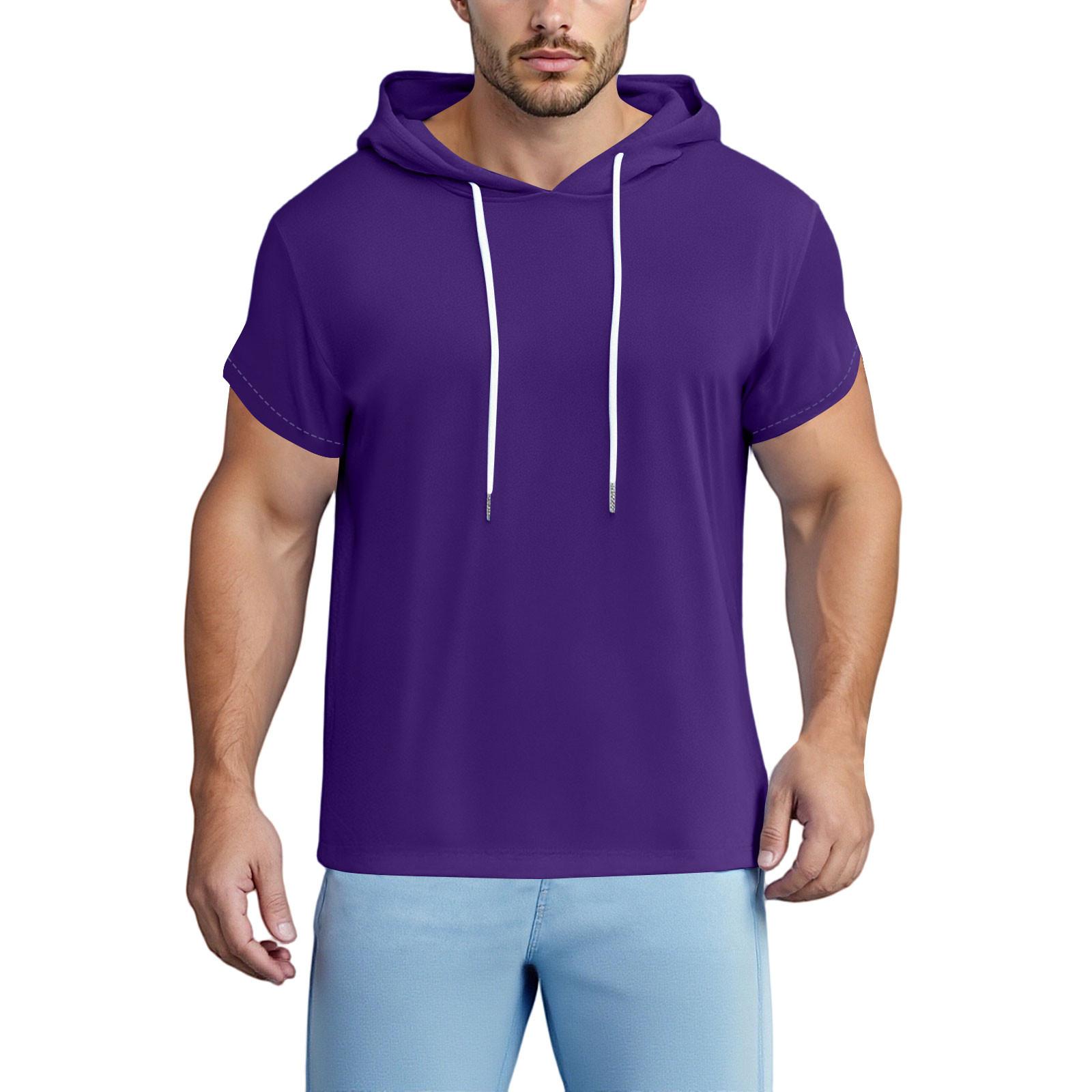 

Летняя мужская футболка с капюшоном и короткими рукавами, свободная повседневная толстовка L