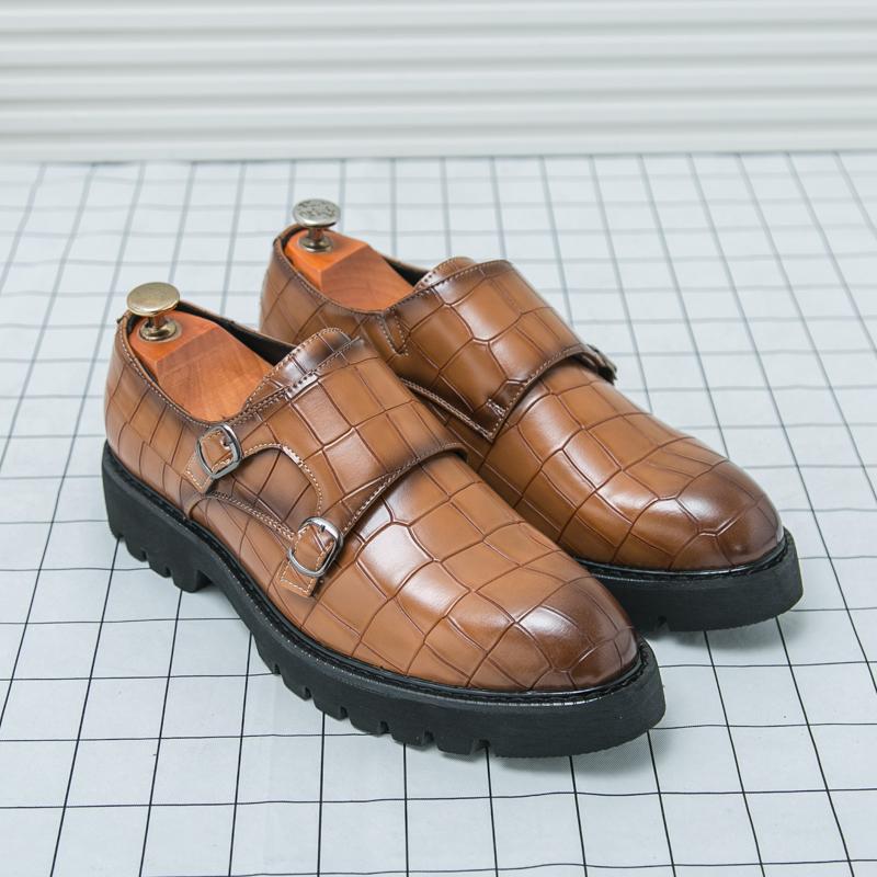 Fashion Korean Style Men Thick Soled Casual Leather Loafers Shoes Height Increase Formal Dress Slip On Shoes for Business Office