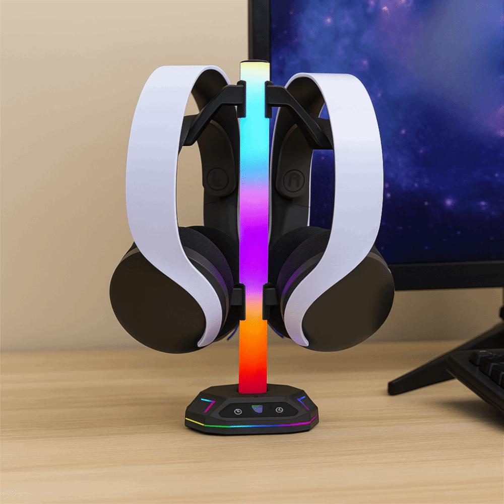 Black RGB Earphone Hanger Dual USB Ports Headphone Bracket Universal Desktop Display Holder  Desk