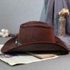 Wide Brim Fedora Hat Leather Belt Sun Hat Travel Western Cowboy Hat  Camping