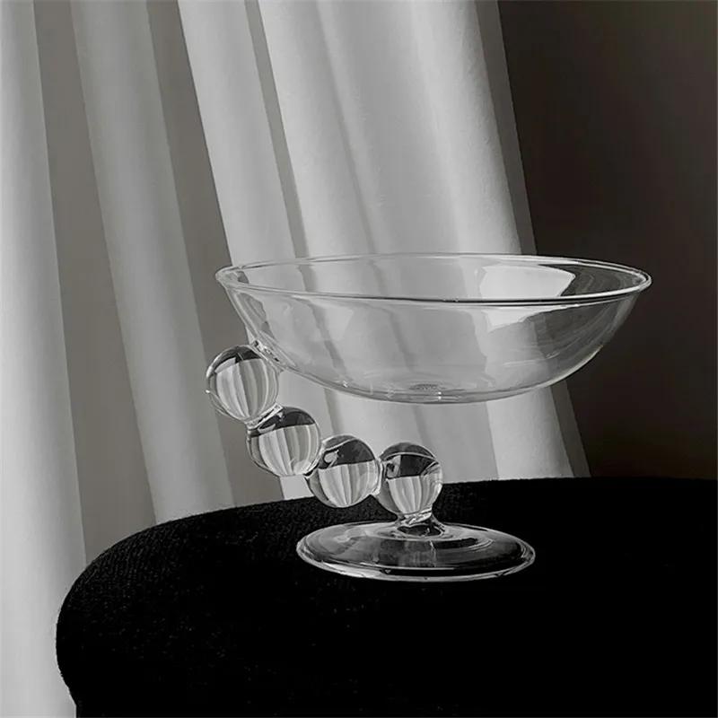 Tigela de vidro transparente nórdica para decoração de mesa de centro para casa, prato de lanche, frutas, sobremesa, tigela de sorvete, bandeja para armazenamento de joias
