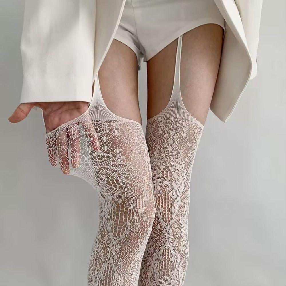 Transparent Lace Suspender Stockings Ultra-thin Leggings Women Mesh Pantyhose Streetwear