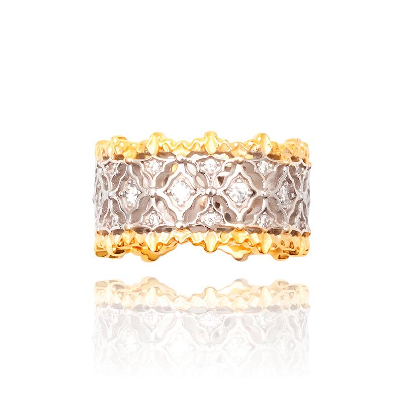 Set Inele Buccellati Femei Dantelă Gol Gravat Plin Diamant Încrustat Bijuterii de Mână High-end