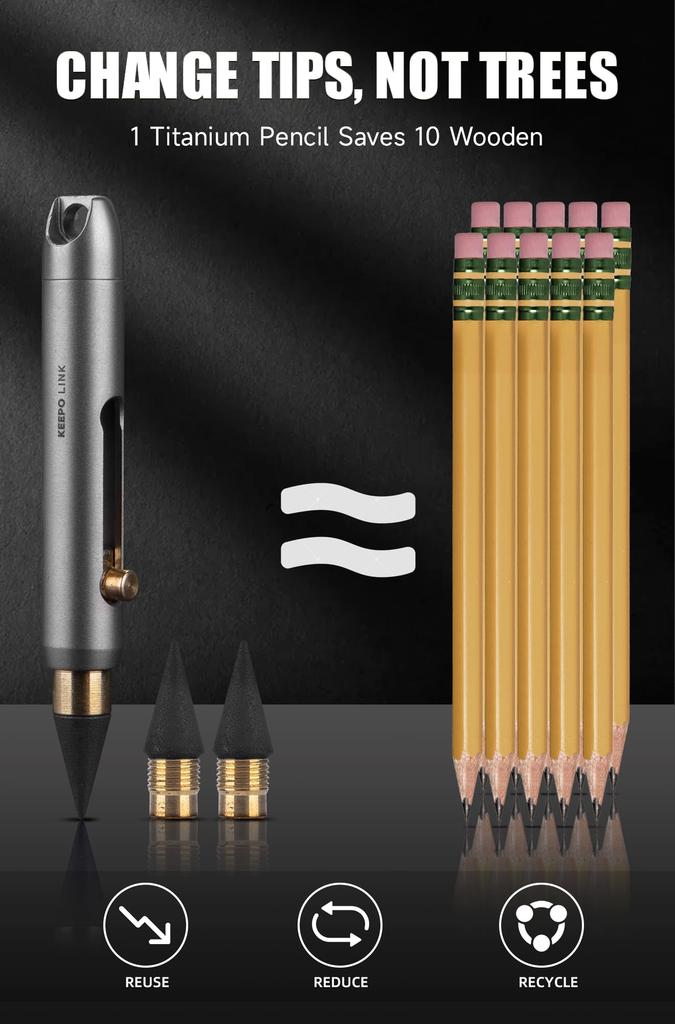 KEEPO LINK Mini Reusable Titanium Mechanical Pencil 2 Replacement Perfect for and School Supplies OLP01 Keychain-Attached (Includes Leads) EDC,