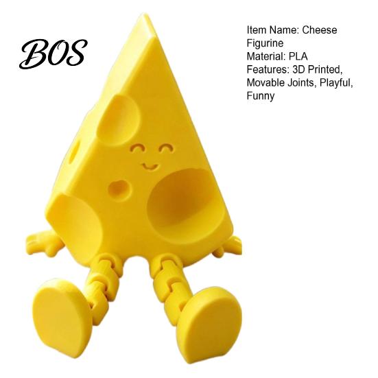 3D Printed Cheese Sculpture Novelty with Movable Joints, Funny Delicate Craftsmanship Figurine Slice Fidget Toy for Stress Relief, Office Desk