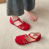 Soft-soled retro woven bag head sandals women's fashion flat-soled maternity shoes tide