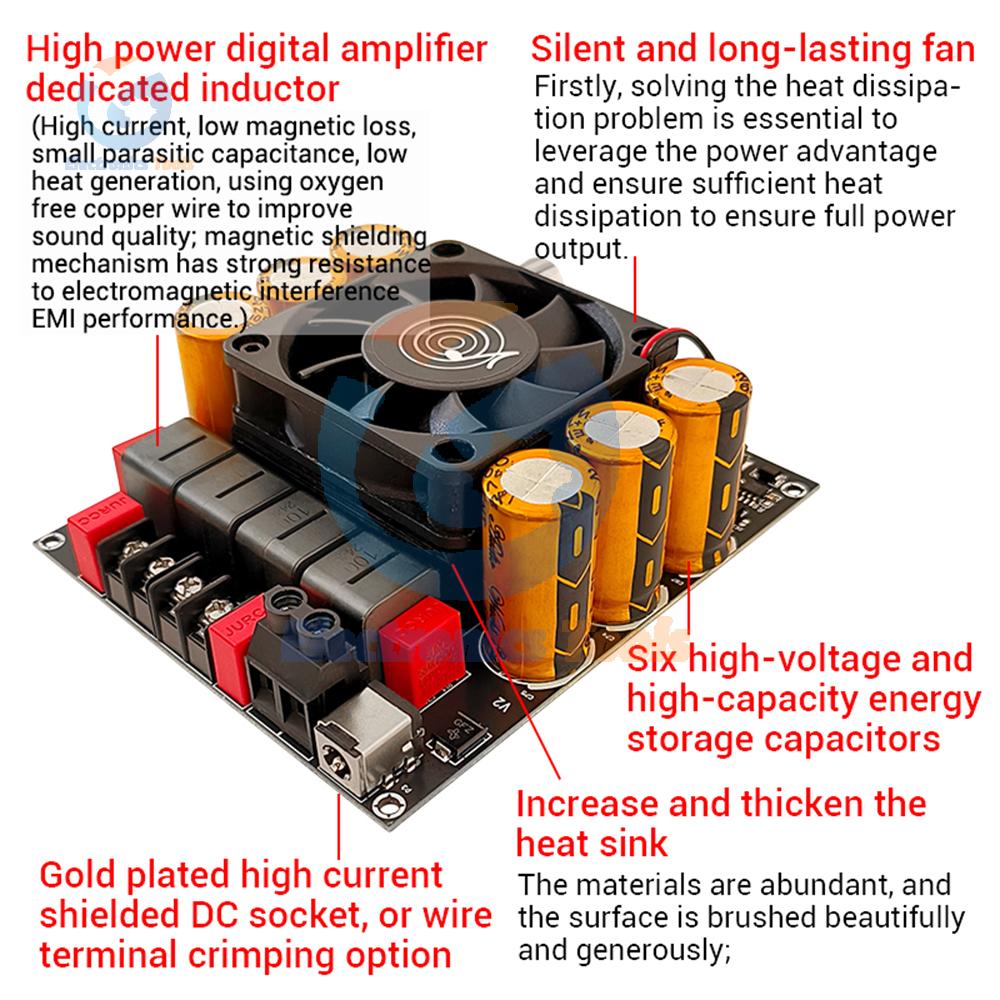 ZK-6002 1200W High Power HIFI Amplifier Board 2.0 Stereo TPA3255 Dual Channel Stereo Pure Post Amp Amplifier Chip DC 18-50V