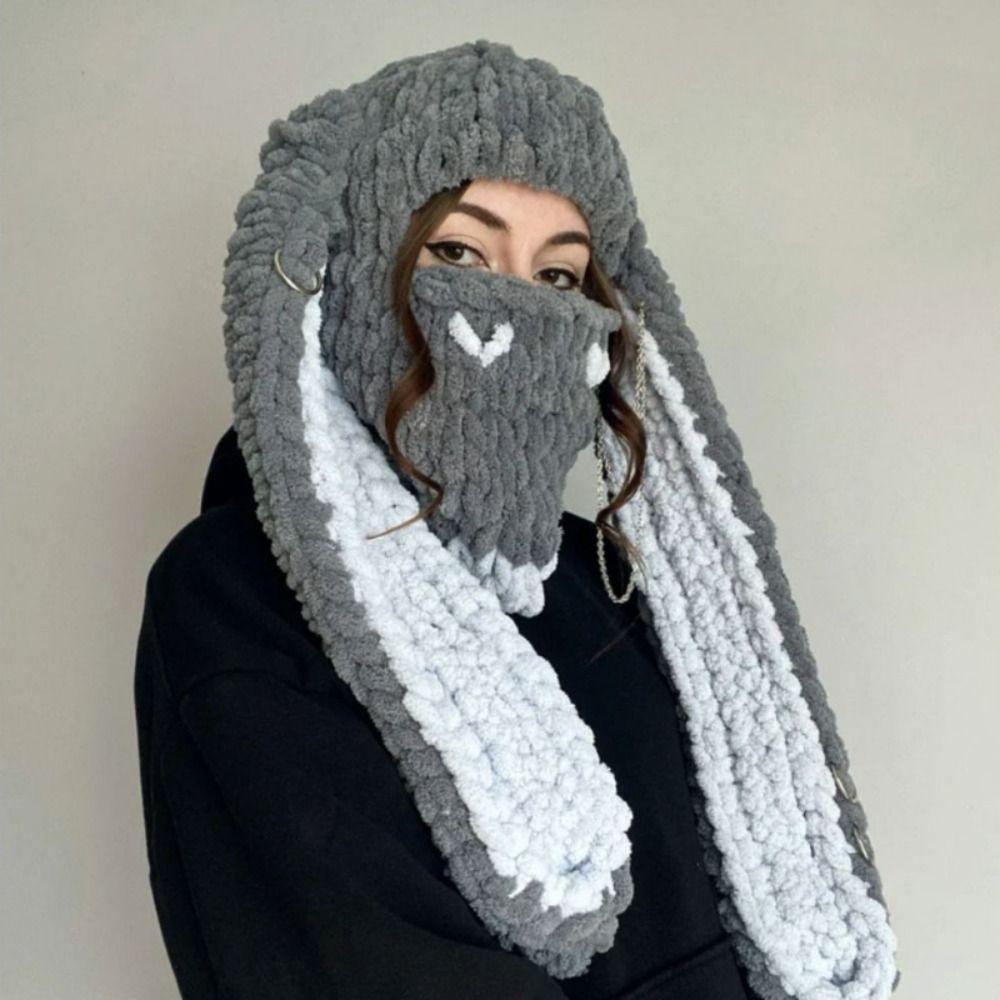 

Warm Knitted Hat Fluffy Bunny Ears Hat New Beanie Long Ear Hat Women Style 4