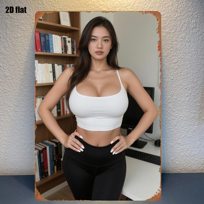 Vintage Asian Fitness Woman Metal Tin Sign Retro Wall Art Decor for Home