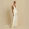 Deep V Twisted Shoulder Satin Dress, European and American Style Waist and Thin Tail Style Banquet Atmosphere Dress Women