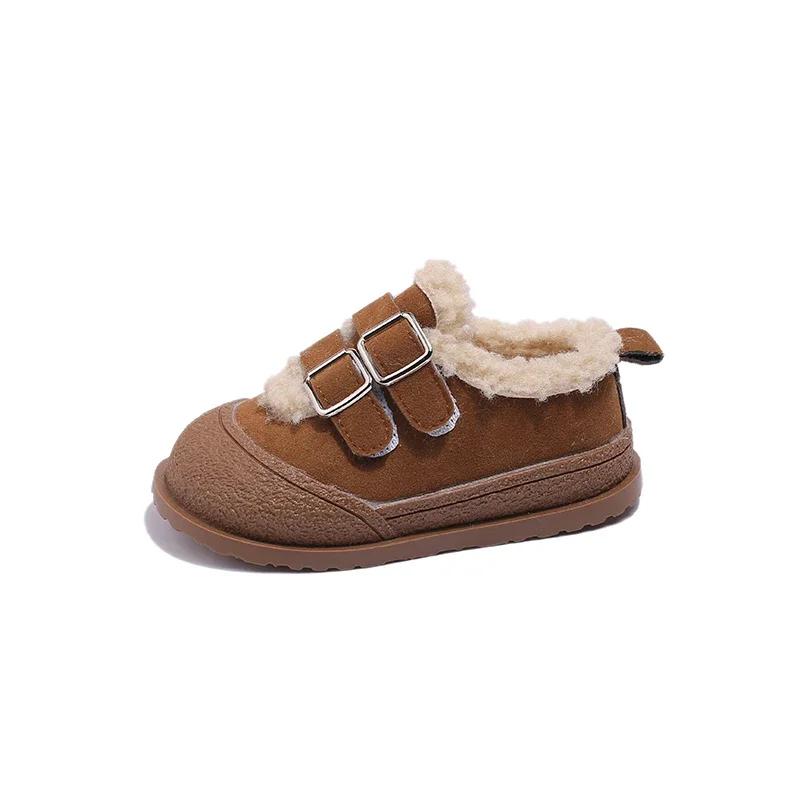 Kids Winter Shoes Plush Thicken Warm Girls Boots Retro Suede Low Top Cotton Shoes Soft Anti Slip Snow Boots Flat Casual Shoe
