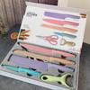 Kitchen Knife 6Pcs/Set High and Good Quality Corrugated Colorful Stainless Steel Chef Knife Bread Household Knife Cleaver Scissors Kitchen Bar