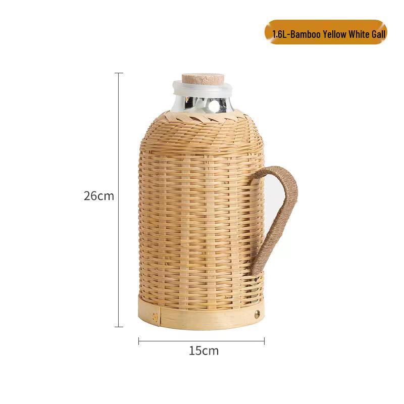 Bamboo Rattan Hot Water Bottle & Retro Thermos for Winter Tea Gatherings