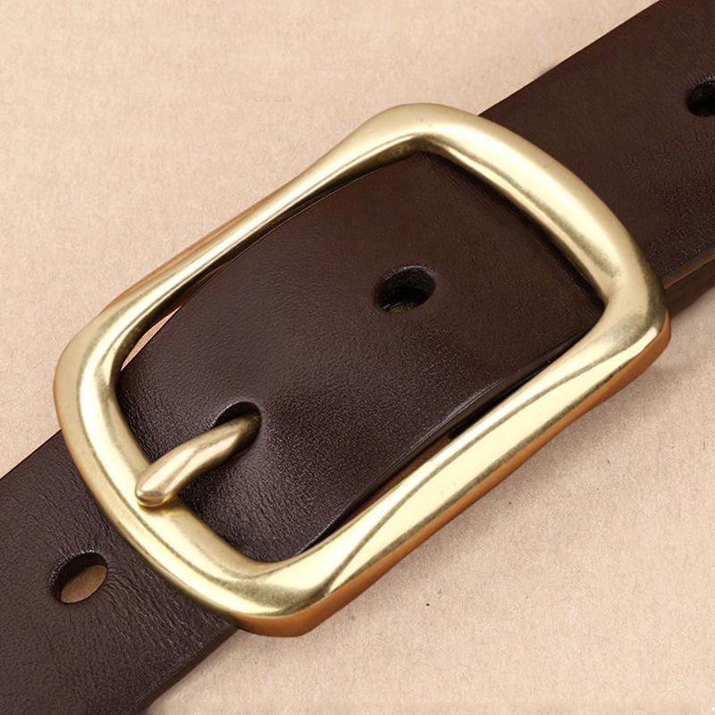 Men's Cowhide Belt Pin Buckle Genuine Leather Belt Men's Fashionable Versatile Simple Retro Belt Middle Aged and Young Men's Style