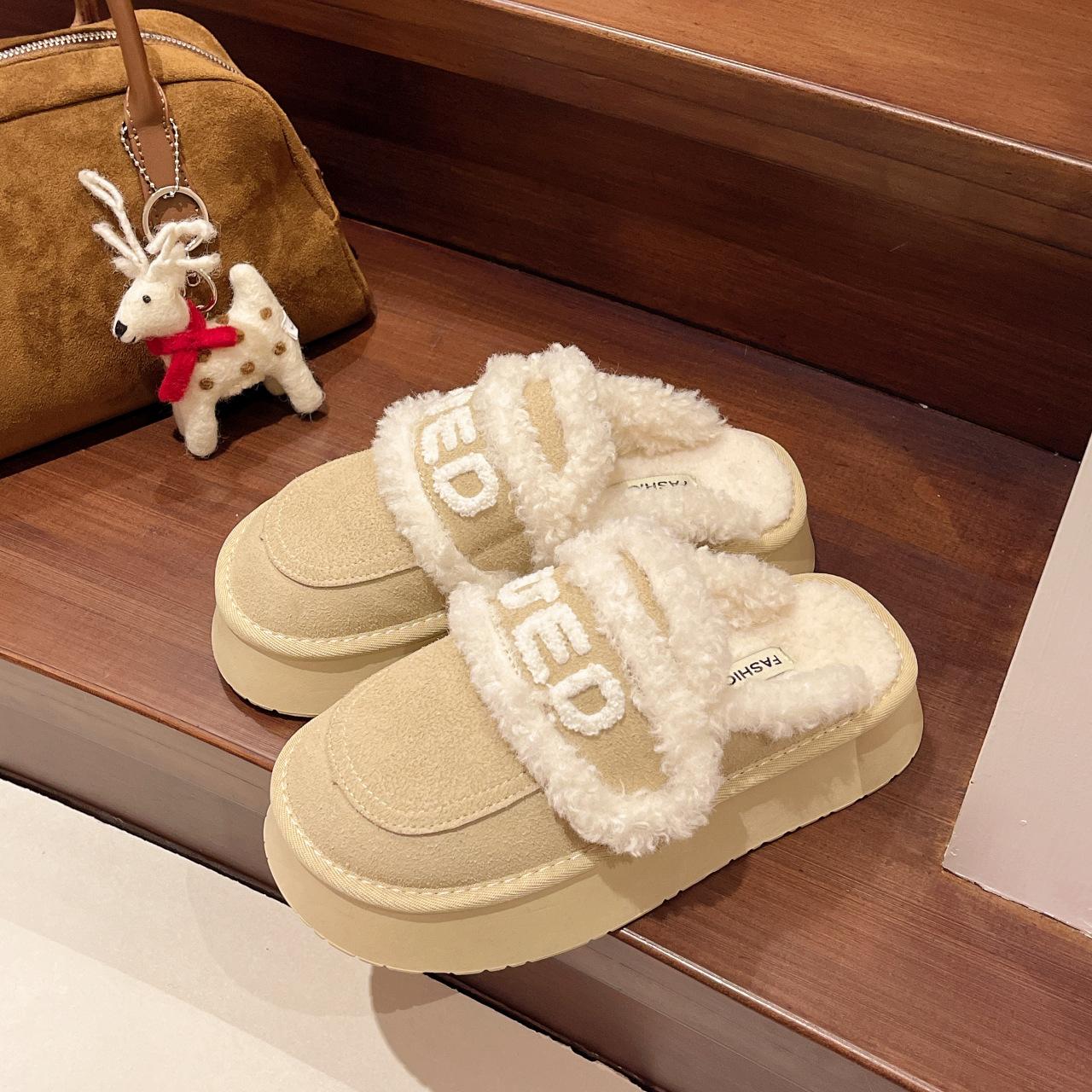 

Тапочки Mao Mao жіночий одяг 2024 осінь і зима 2024 хутряні інтегровані зимові чоботи на товстій підошві повсякденна сумка на голові бавовняне взуття з напівволокном 40