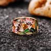 Huitan Romantic Pink Flower Hollow Out Band Women's Finger Ring Gold Color Creative Enamel Rings for Party Zircon Drop Shipping