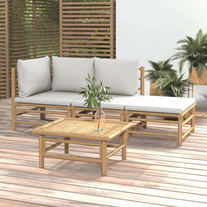 VidaXL Garden Lounge Set 4 Pcs with Light Grey Cushions Bamboo 3155080